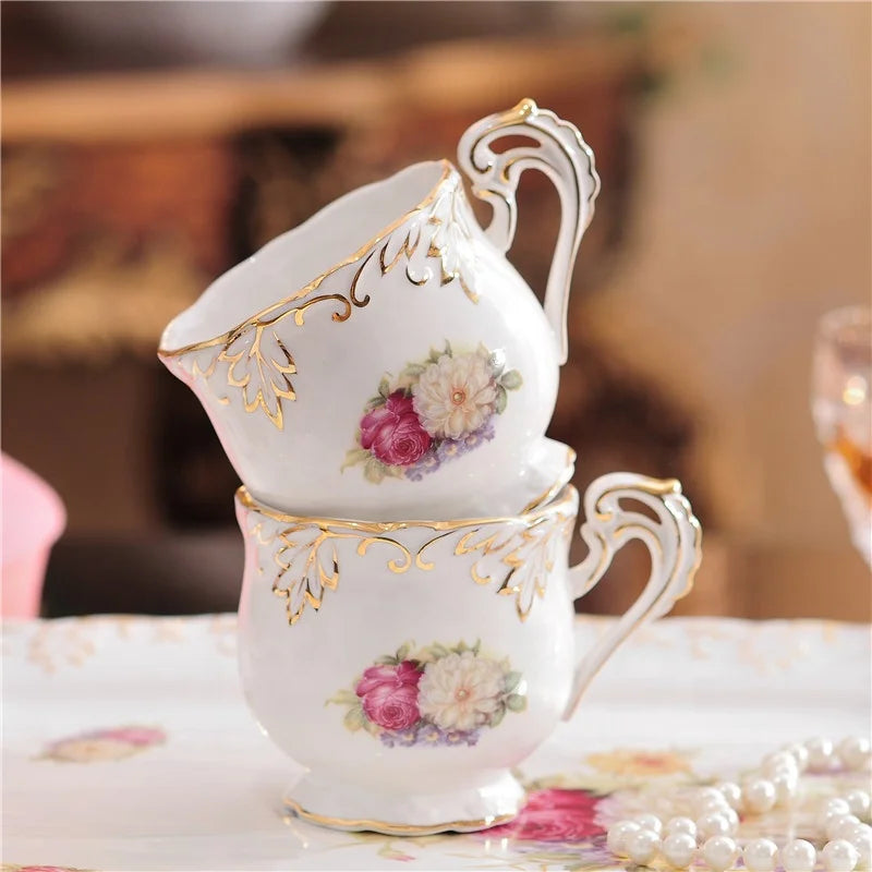 Best selling European classic rose pattern afternoon tea coffee set