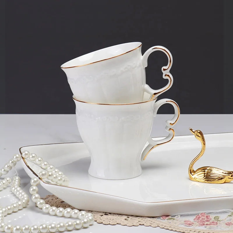 Wholesale European style white porcelain tea sets with gold edge