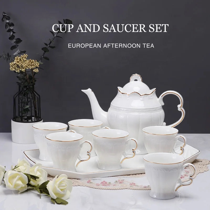 Wholesale European style white porcelain tea sets with gold edge