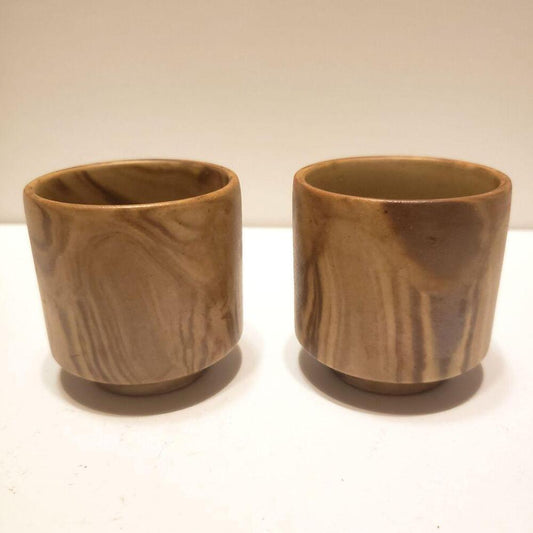 Sake Cup Guinomi Set Of 2 Wood-Grain Pottery Bowls, Choko Cups, s