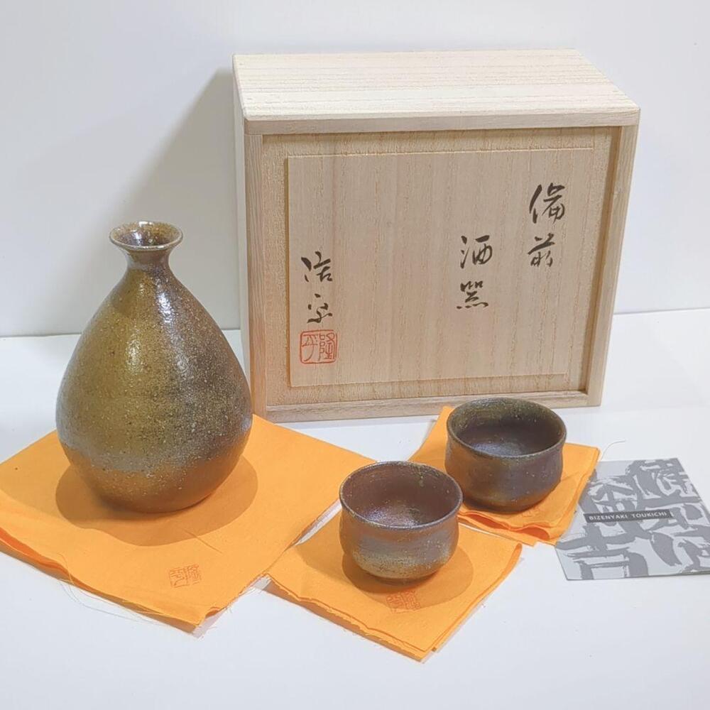 Tokkuri Ochoko Bizen Ware Ryuhei Nagasue , Guinomi, Inochachi, 2 Items,Box, Sak